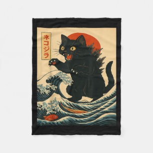 Catzilla Cat Japanese Art Funny Cat For Men Women Fleece Blanket