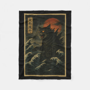 Catzilla Cat Japanese Art Funny Cat For Men Women Fleece Blanket