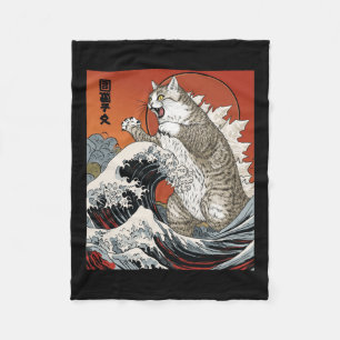 Catzilla Cat Japanese Art Funny Cat For Men Women Fleece Blanket