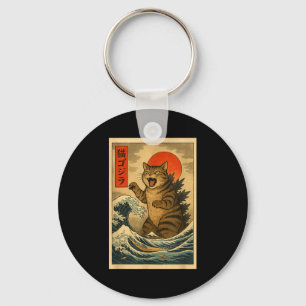 Catzilla Cat Japanese Art Funny Cat For Men Women Key Ring