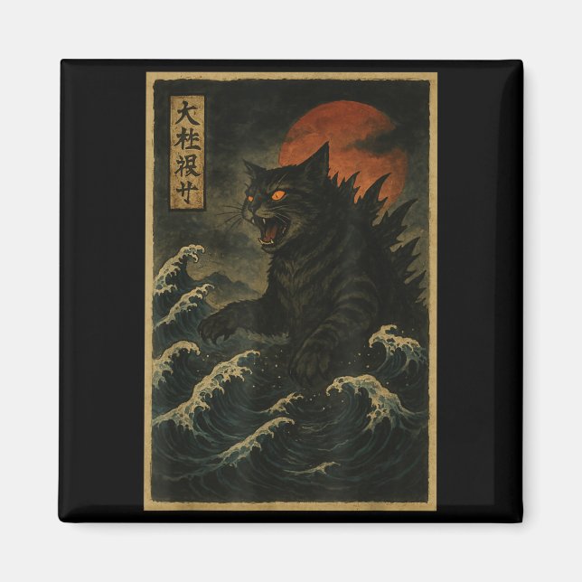 Catzilla Cat Japanese Art Funny Cat For Men Women  Magnet (Front)
