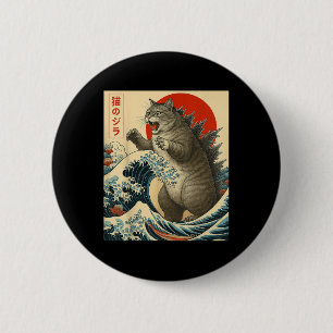 Catzilla Cat Japanese Art Funny Cat Gifts For Men  6 Cm Round Badge