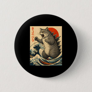 Catzilla Cat Japanese Art Funny Cat Gifts For Men 6 Cm Round Badge