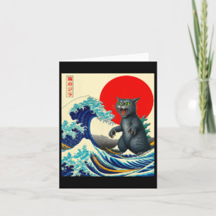 Catzilla Cat Japanese Art Funny Cat Gifts For Men  Card