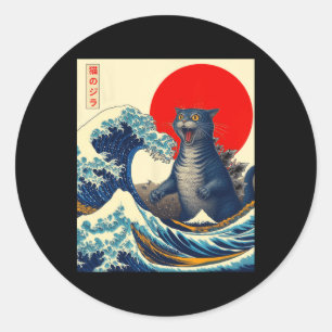 Catzilla Cat Japanese Art Funny Cat Gifts For Men Classic Round Sticker