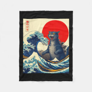 Catzilla Cat Japanese Art Funny Cat Gifts For Men Fleece Blanket