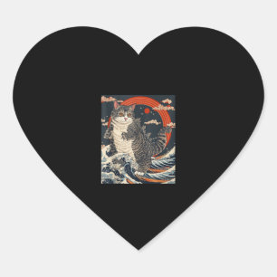 Catzilla Cat Japanese Art Funny Cat Gifts For Men Heart Sticker