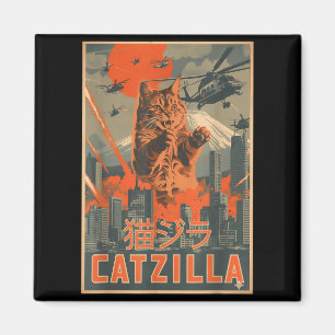 Catzilla Cat Japanese Art Funny Cat Gifts For Men Magnet