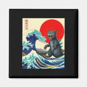 Catzilla Cat Japanese Art Funny Cat Gifts For Men  Magnet