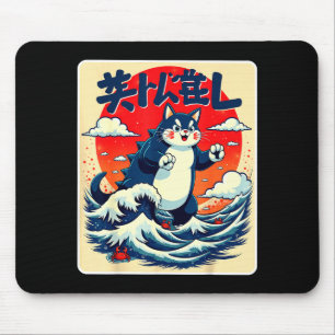 Catzilla Cat Japanese Art Funny Cat Gifts For Men Mouse Pad