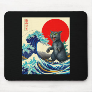 Catzilla Cat Japanese Art Funny Cat Gifts For Men  Mouse Pad