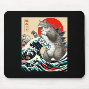 Catzilla Cat Japanese Art Funny Cat Gifts For Men  Mouse Pad