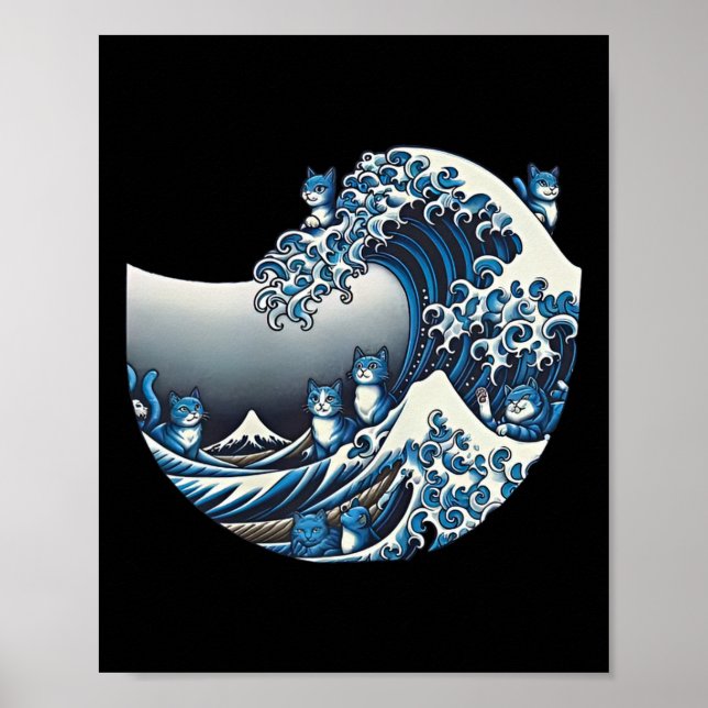 Catzilla Cat Japanese Art Funny Cat Gifts For Men  Poster (Front)