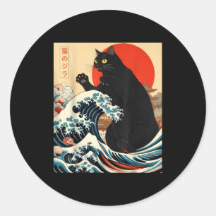 Catzilla Cat Japanese Art Funny Cat Kawaii Funny G Classic Round Sticker