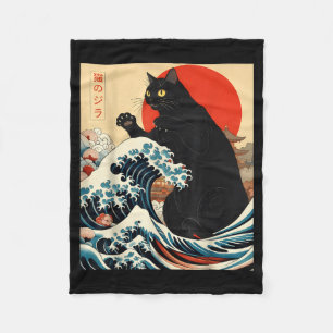 Catzilla Cat Japanese Art Funny Cat Kawaii Funny G Fleece Blanket
