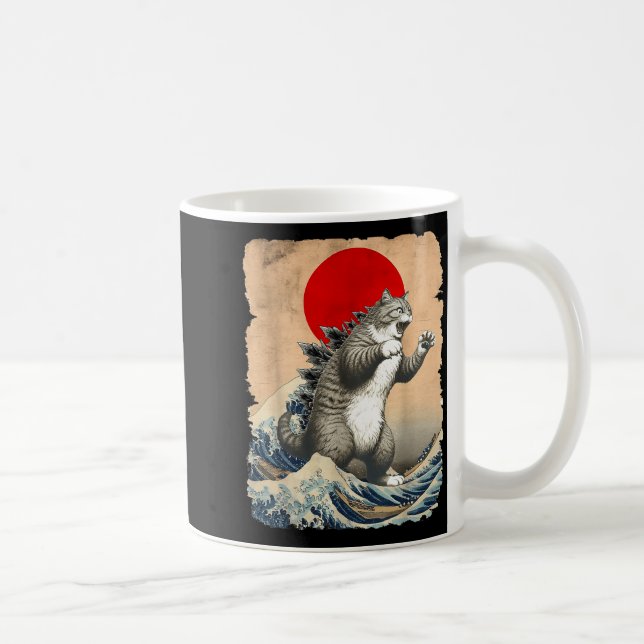 Catzilla Cat Japanese Art Funny Cat Meme For Men W Coffee Mug (Right)