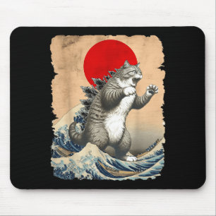Catzilla Cat Japanese Art Funny Cat Meme For Men W Mouse Pad