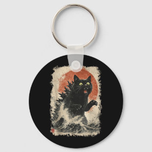 Catzilla Cat Japanese Art Funny for Men Women Boy Key Ring