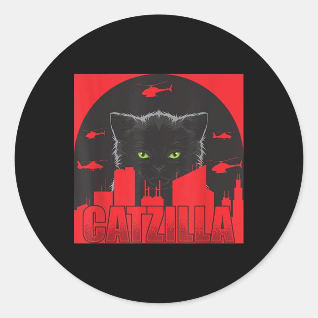 Catzilla Cat Japanese Cat Funny Catzilla  Classic Round Sticker (Front)
