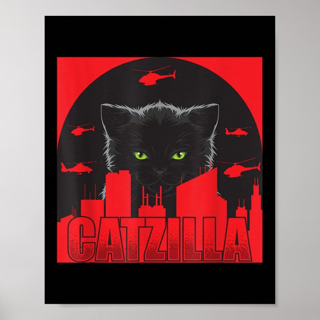 Catzilla Cat Japanese Cat Funny Catzilla  Poster (Front)