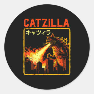 Catzilla Cat Monster Funny Japanese Parody Women M Classic Round Sticker
