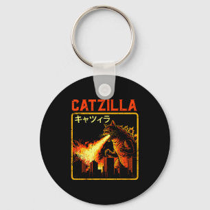 Catzilla Cat Monster Funny Japanese Parody Women M Key Ring