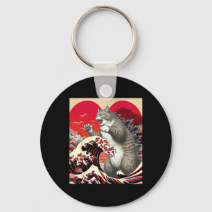 Catzilla Cat Valentine Japanese Art Funny Cat Gift Key Ring