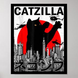 Catzilla Cute Art Japanese Cat Stuff For Cat Lover Poster
