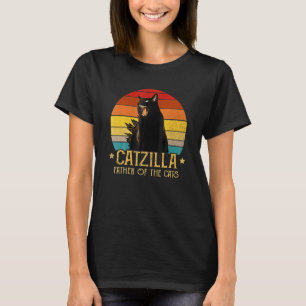Catzilla Father Of He Cats Retro Vintage Sunset T-Shirt