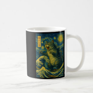 Catzilla Funny Cat Japanese Art Starry Night Wave  Coffee Mug