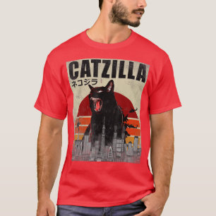 Catzilla Funny Cat Japanese Sunset T-Shirt