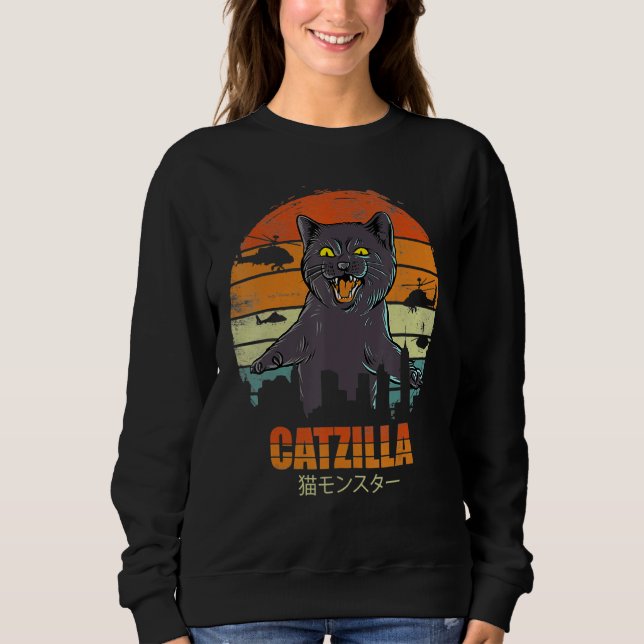 Catzilla Funny Cat Love Kittens Retro Style Sweatshirt (Front)