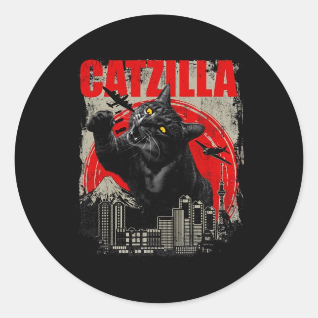 Catzilla - Funny Cat Lover Kitten Kitty Short Slee Classic Round Sticker (Front)