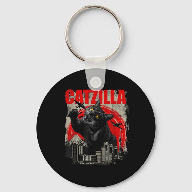 Catzilla - Funny Cat Lover Kitten Kitty Short Slee Key Ring (Front)