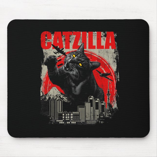 Catzilla - Funny Cat Lover Kitten Kitty Short Slee Mouse Pad (Front)