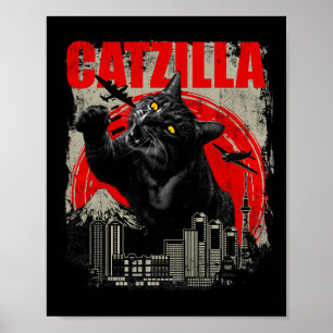 Catzilla - Funny Cat Lover Kitten Kitty Short Slee Poster