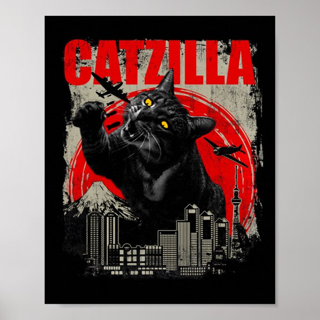 Catzilla - Funny Cat Lover Kitten Kitty Short Slee Poster (Front)