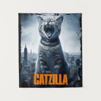 Catzilla Funny Cat Meme Poster Tapestry