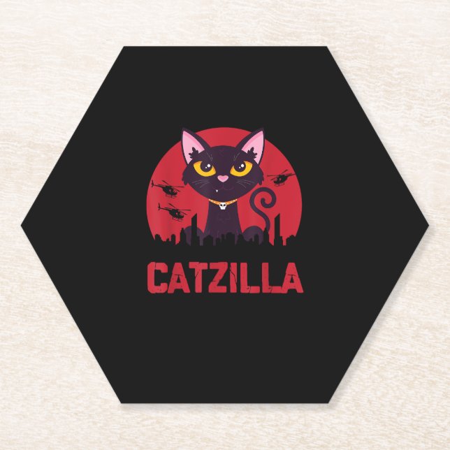 Catzilla Funny Cat Monster Paper Coaster (Front)
