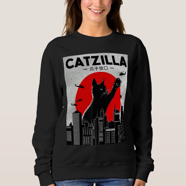 Catzilla Funny Cat Shirt, Funny Cat T-shirt, Cat L Sweatshirt (Front)