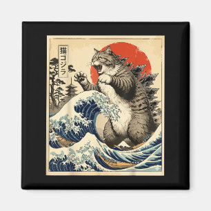 Catzilla Japanese Art Cat Lover Graphic Print Men Magnet