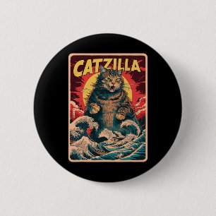 Catzilla Japanese Art Funny Cat Vintage Graphic 6 Cm Round Badge
