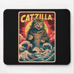 Catzilla Japanese Art Funny Cat Vintage Graphic Mouse Pad