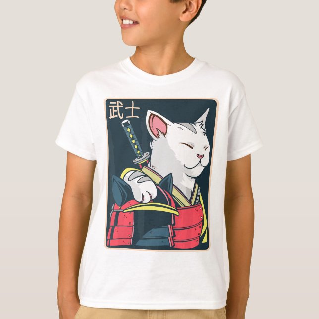 Catzilla - Japanese Cat Art - Katana Sword - Anime T-Shirt (Front)