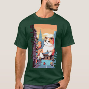Catzilla Japanese Funny Cat Kawaii Parody Vintage T-Shirt