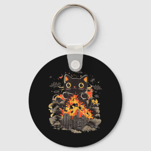 Catzilla Japanese Sunset Funny Japan Cat Key Ring