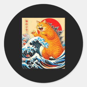 Catzilla orange cat japanese art for men women kid classic round sticker