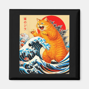 Catzilla orange cat japanese art for men women kid magnet