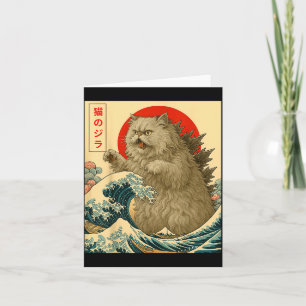 Catzilla Persian Cat Japanese Art For Men Women Ki Card