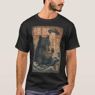 Catzilla Ramen UFO Japanese Vintage Kaiju Illustra T-Shirt